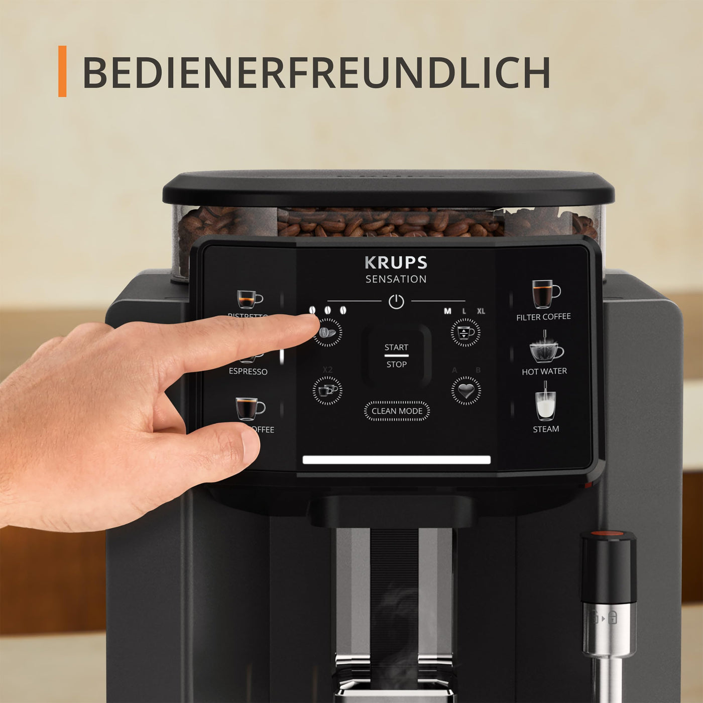 Krups Sensation Kaffeevollautomat, Milchschaumdüse, 5 Getränke, Filterkaffee-Funktion, 2-Tassen-Funktion, Kaffeemaschine, Schwarz, EA910810