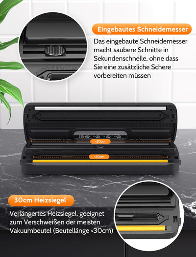 Vakuumiergerät 5 in 1, Vakuumierer sous vide mit Eingebauter cutter, Vacuumiergeraet Folienschweißgerät inkl.10 Vakuumierbeutel und Schlauch, Einschweissgerät Vakuum Sealer für Lebensmittel, aus ABS