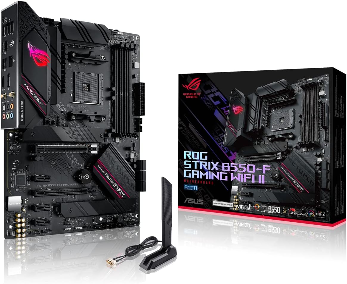 ASUS ROG Strix B550-F Gaming WI-FI II Mainboard Sockel AMD AM4 (AMD B550, ATX, PCIe 4.0, WiFi 6E, SATA 6Gbit/s, USB 3.2 Gen 2, Aura Sync, Two-Way AI Noise Cancelation)