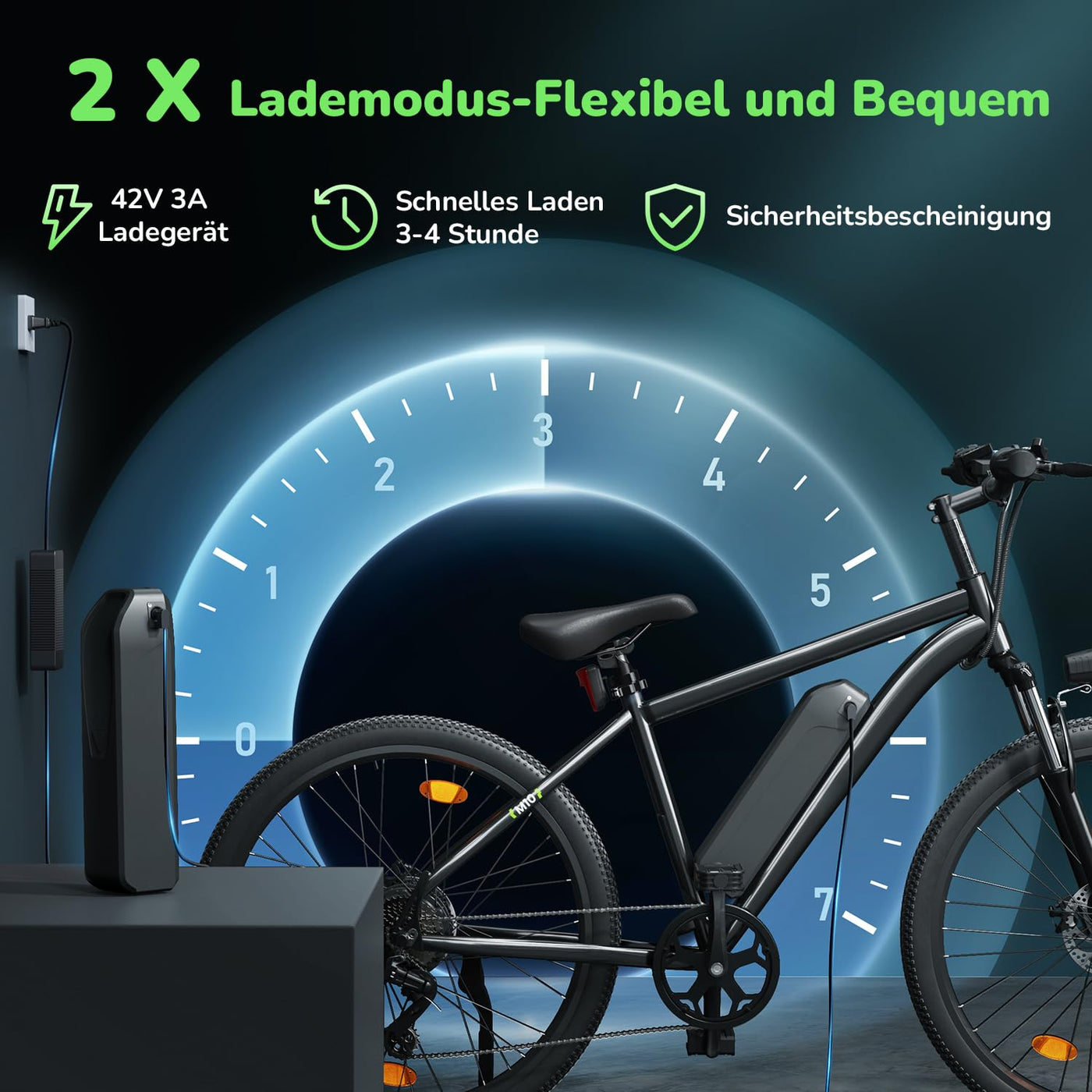 E Bike für Herren Damen, 26 Zoll E-Mountainbike Abnehmbarer 10.4Ah Akku,7-Gang Pro,3.5H Schnellladung,5 Fahrmodi, Elektrofahrrad Reichweite Max 100km,250W Motor Electric Fahrrad mit Schutzblech