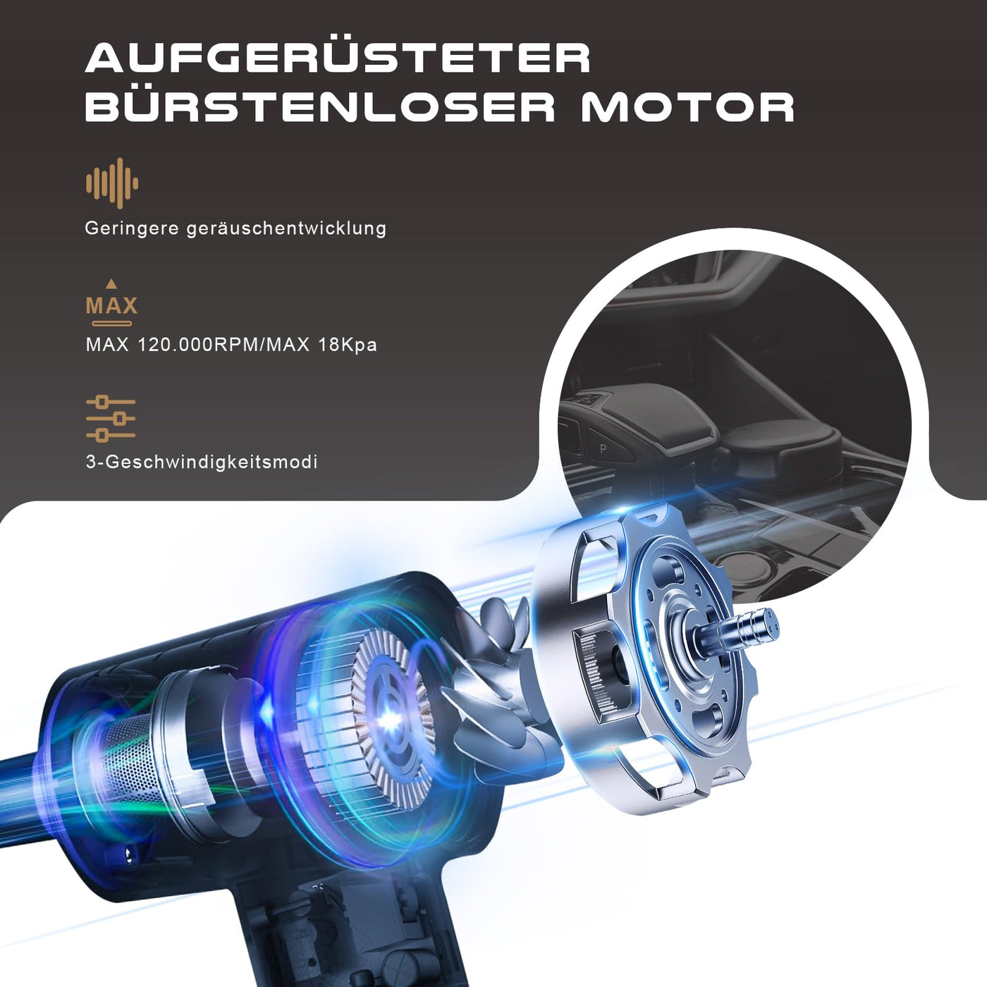 Handstaubsauger, 18000Pa 3-in-1 Handstaubsauger Akku Kabellos, 3-Gang Leistungsstarker Auto Staubsauger Stark, Wiederaufladbarer Mini Staubsauger Für Auto, Haus & Tierhaar Reinigung, Schwarz