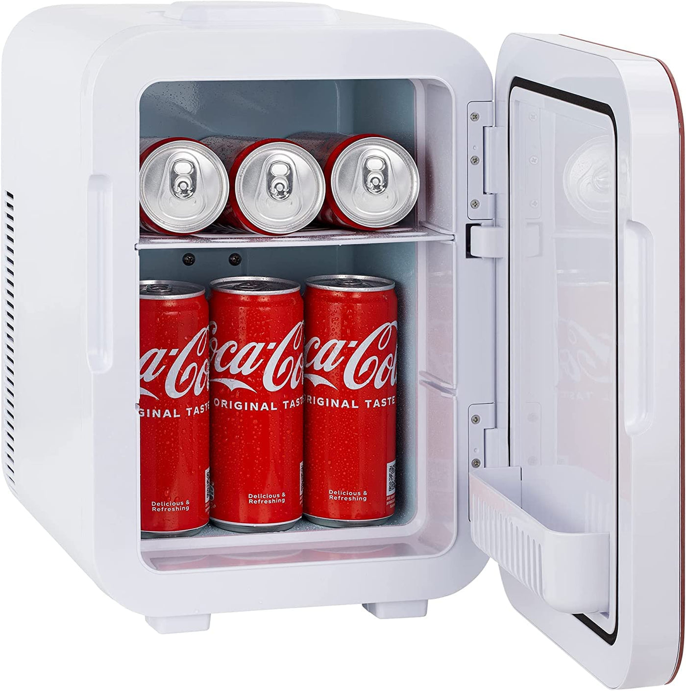 °CUBES Mini-réfrigérateur Coca-Cola 9,3 L | Mini réfrigérateur compact avec impression en verre et écran tactile LCD | Petit réfrigérateur pour voiture et maison | Silencieux et efficace | 12V/220V