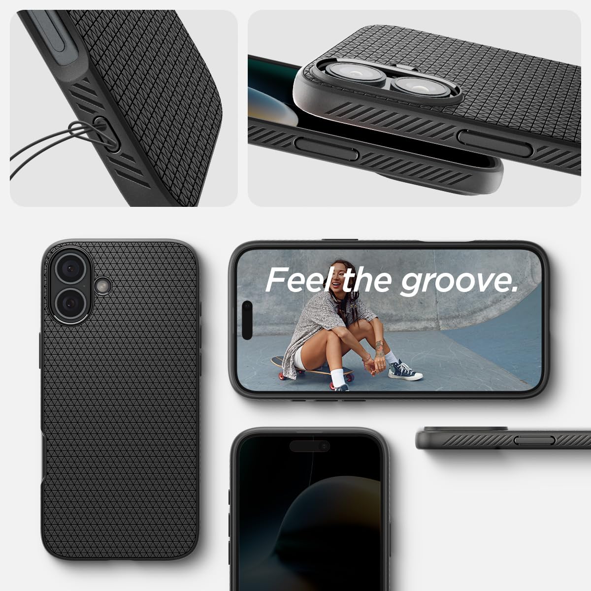 Spigen für iPhone 16 Hülle [rutschfest] Liquid Air Case Handyhülle Schutzhülle Cover Dünn Slim -Schwarz