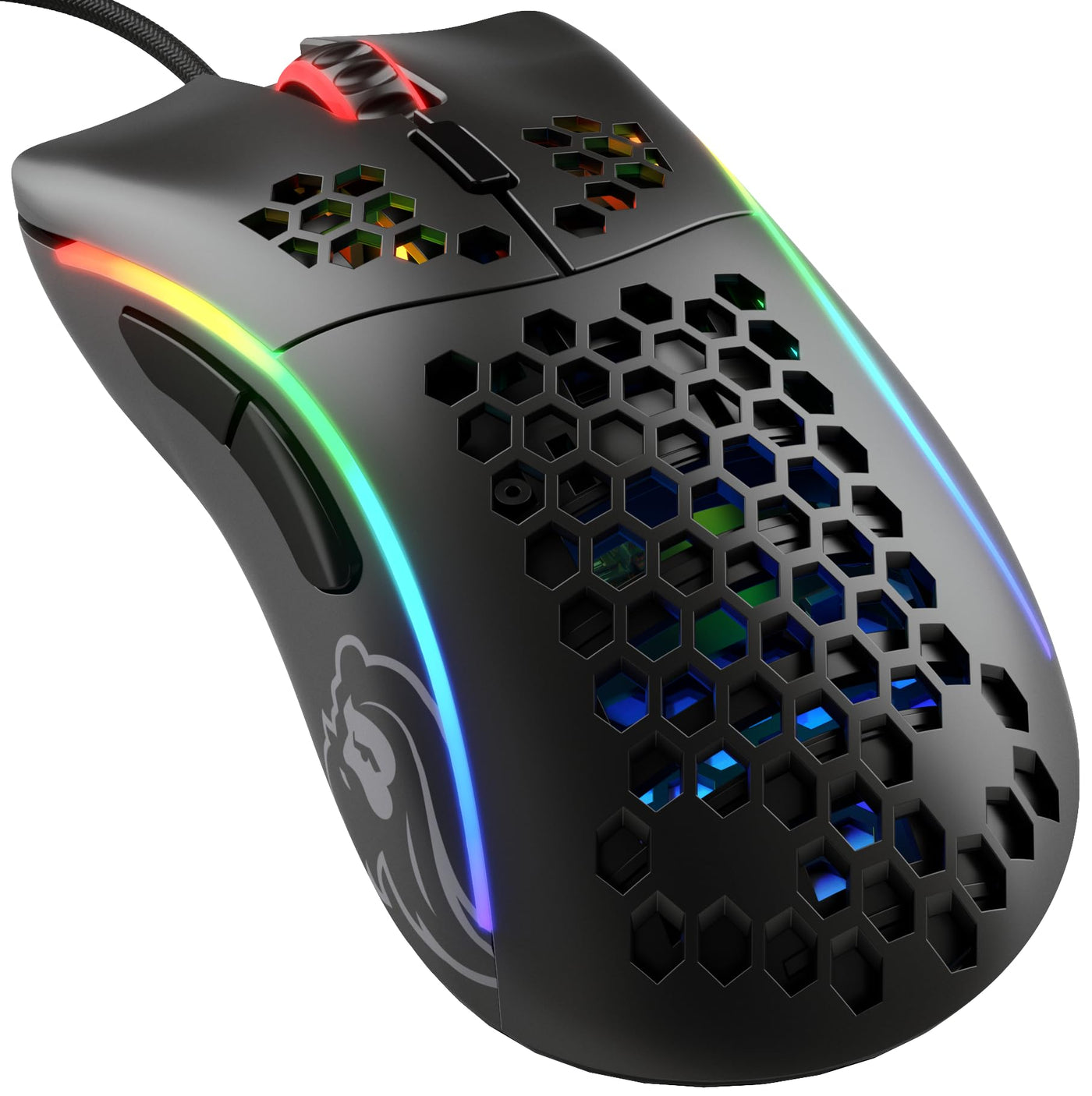 Glorious Gaming Model D- (Minus) Wired Gaming Mouse – superleichtes Wabendesign mit 61 g, RGB-Beleuchtung, ergonomisch, Pixart 3360 Sensor, Omron-Schaltern, PTFE-Füße, 6 Tasten – Mattschwarz