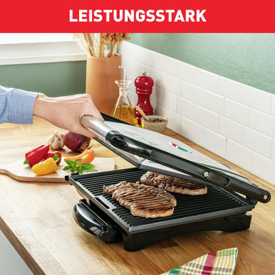 Tefal Kontaktgrill Inicio GC241D | Elektrogrill/Sandwichtoaster | Fettarmes Grillen | Panini,Toasts,Steak,Gemüse | Antihaftbeschichtete Grillplatten | 2000W | 36.3x10.8x33.2cm | Edelstahl/Schwarz