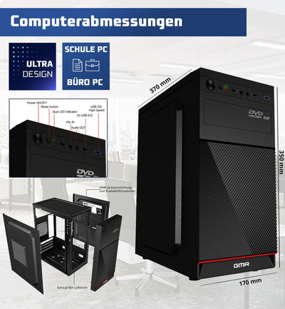 GMR Ultra i7 Business Office PC - Schneller Rechner | 3 Jahre Garantie | 32 GB RAM | 1000GB SSD | DVD±RW | USB 3 | Windows 11 Prof | WiFi-Bluetooth