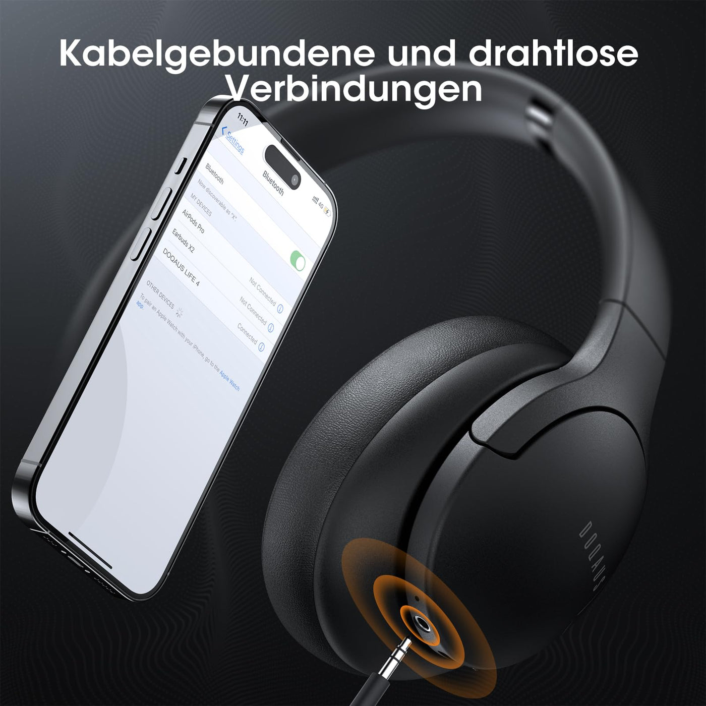 DOQAUS Bluetooth Kopfhörer Over-Ear [Bis zu 90 Std] Kopfhörer Kabellos Bluetooth mit 3 EQ-Modi, HiFi-Stereo Faltbares Bluetooth 5.3 Wireless Headphones für Reisen/Büro/Handy/PC-Schwarz