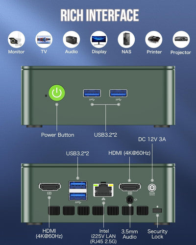 GMKtec G3 Plus Mini PC, Intel Twin Lake N150(Upgraded N100) 8GB RAM 256GB M.2 2280 SSD, Mini Desktop Computer Support Windows 11 Pro/Dual HDMI/WiFi6/BT5.2