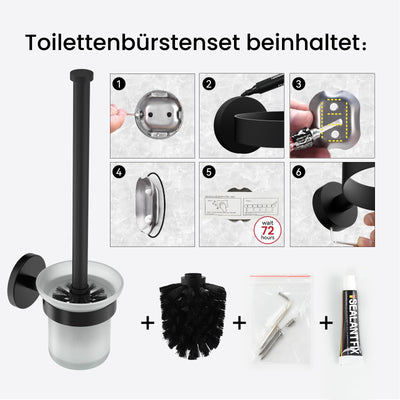 Dailyart Klobürste, Toilettenbürste Klobürste Schwarz WC Garnitur WC Bürste Ohne Bohren Klobürstenhalter mit Halter zum Wandmontage, Inkl. Ersatzbürste, Edelstahl + Glas