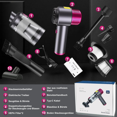 Yeegnar Handstaubsauger Kabellos, 12000PA Auto Staubsauger, Handstaubsauger Akku Stark, 2-In-1 Staubsauger & Gebläse, Mini Staubsauger für Auto & Haus mit LED-Licht zum Reinigen von Oberflächenstaub