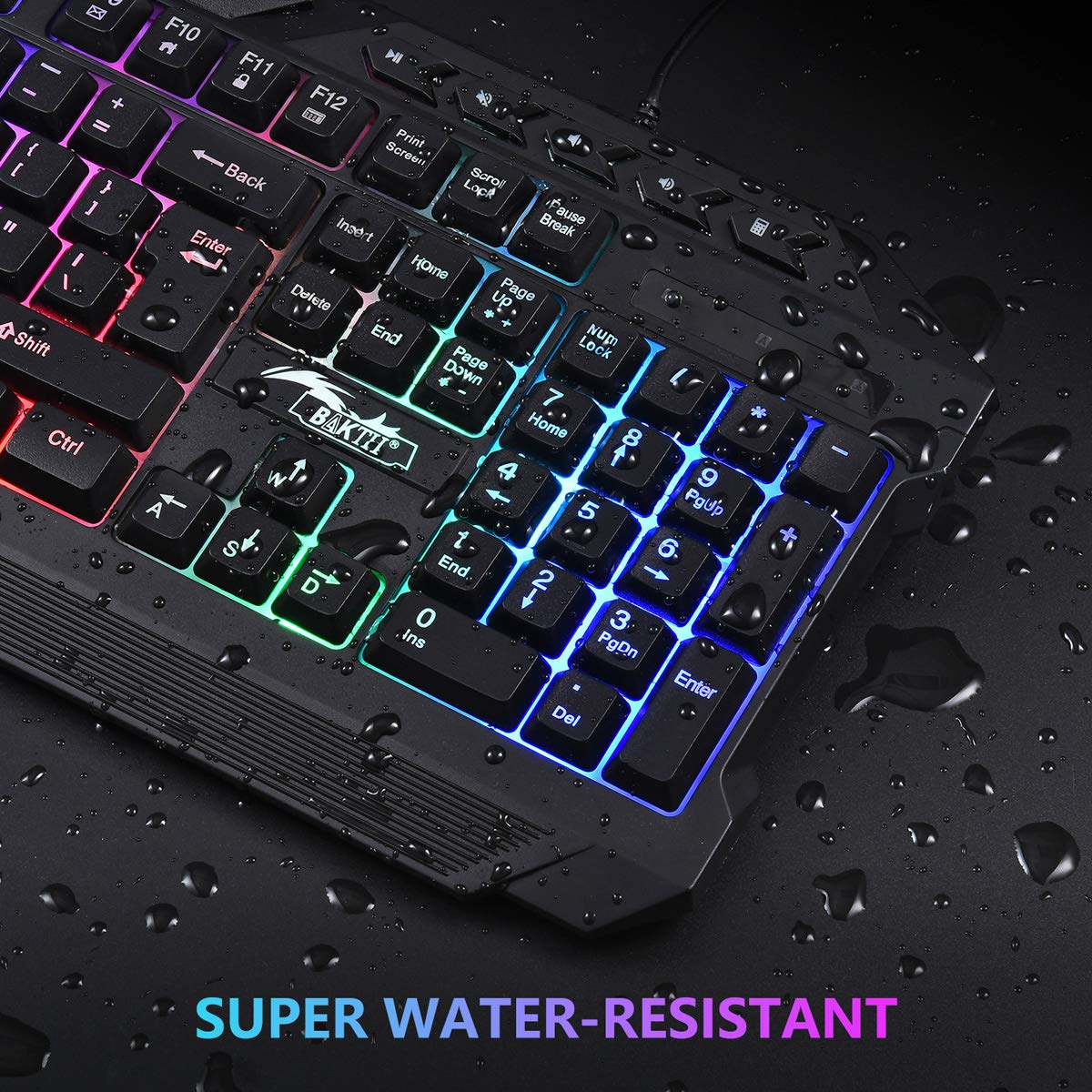 BAKTH Gaming Tastatur und Maus Set, LED Hintergrundbeleuchtung QWERTZ DE Layout, Regenbogen Farben Beleuchtete USB Wasserdicht Tastatur und Maus mit 3600 DPI für Pro PC Gamer