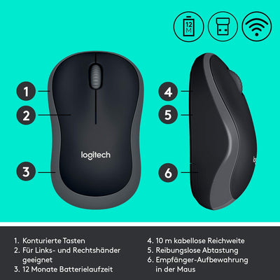 Logitech MK270 Kabelloses Tastatur-Maus-Set, 2.4 GHz Wireless Verbindung via Nano USB-Empfänger, Lange Akkulaufzeit, Für Windows und ChromeOS, Deutsches QWERTZ-Layout - schwarz (10-Pack)