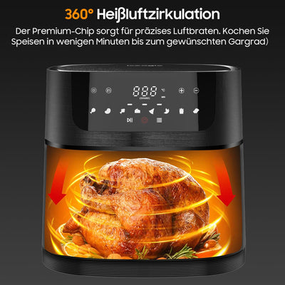 Iceagle Heißluftfritteuse XXL Air Fryer 9L - Heissluftfriteuse mit Großes Sichtfenster | Friteuse Airfryer ohne Öl mit Digitalem Led Touchscreen, 8 Programmen, Shake-Modus, 1800W, Rezeptbuch