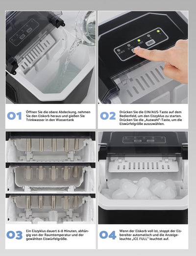 Eiswürfelmaschine, Eiswürfelbereiter Ice Maker 6-13Min Produktionszeit Ice Cube Maker, Eiswürfel Maschine (MEHRWEG)