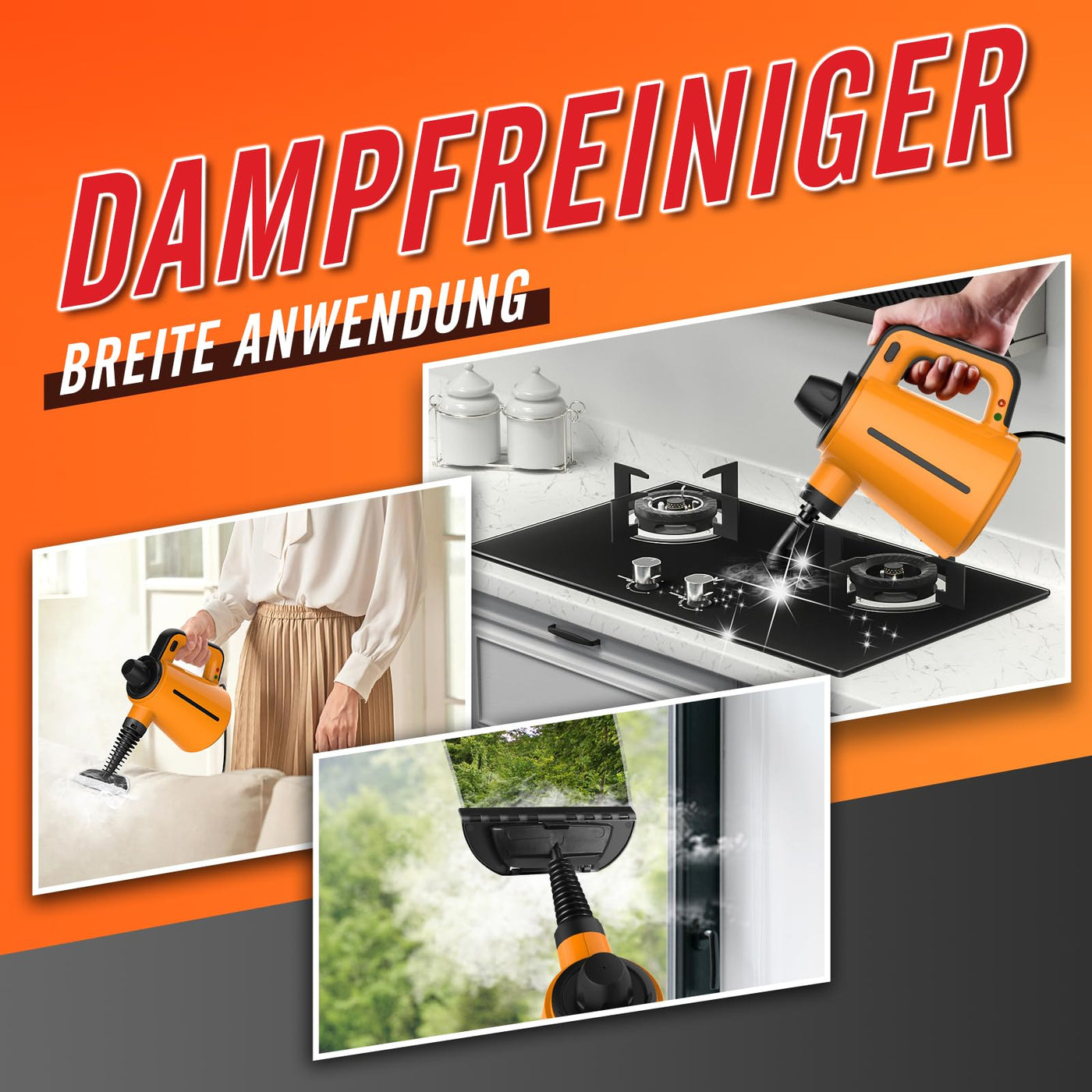 Dampfreiniger, Dampfreiniger mit 10 Zubehörteilen, 1050W Dampfreiniger Handgerät für Alle Schwer Zugänglichen Stellen wie Waschbecken, Toiletten, Multifunktionaler Haushalts Dampfreiniger Boden