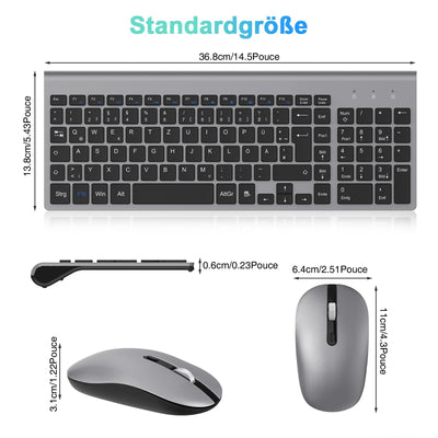 cimetech Tastatur Maus Set Kabellos, 2.4G Ultraslim Tragbare Funktastatur mit Maus Tastatur QWERTZ Layout (Deutsch) für Laptop, PC, Desktop, Notebook, Windows