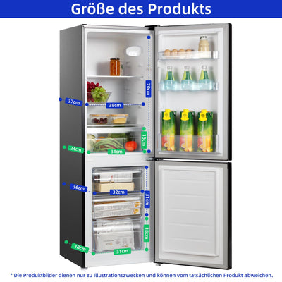 CHIQ CBM159LEBD Freistehender Kühlschrank mit Gefrierfach | Kühl-Gefrierkombination 144 cm Höhe, 47 cm Breit, 157L(109L/48L) | Low Frost | 152 kWh/Jahr | LED Litcht | | Schwarz Inox