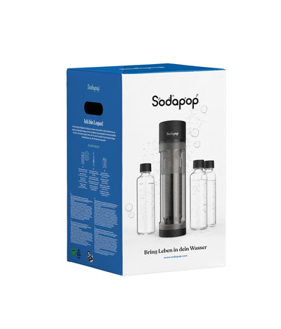 Sodapop Wassersprudler Logan Starterset mit CO₂-Zylinder und 3x Glasflasche, Matt Schwarz, Höhe 42,6 cm