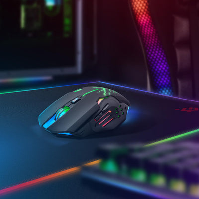 Defender® Katana Kabellose Gaming Maus - Geräuschlose Klicks - 5 programmierbare Tasten - RGB-Beleuchtung(On/Off) - bis zu 240 hrs Akkulaufzeit - Wireless Gamer Maus für PC, Mac, Laptop