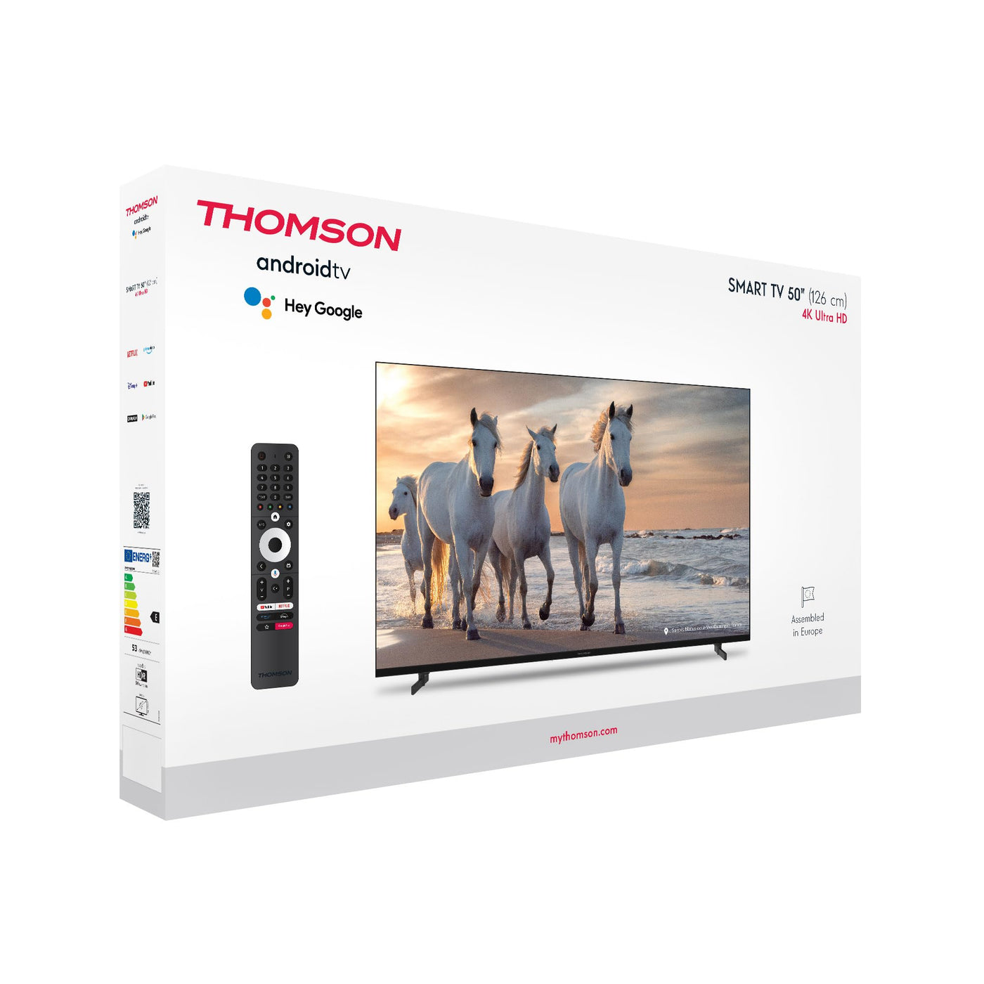 Téléviseur intelligent Android Thomson UHD 50 pouces (126 cm) (WLAN, HDR, triple tuner DVB-C/S2/T2, commande vocale) – 50UA5S13-2023