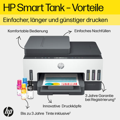 Imprimante multifonction 3 en 1 HP Smart Tank 7305, 30€ de remise, (WLAN ; duplex ; ADF) – 3 ans d'encre incluse, 3 ans de garantie, grand réservoir d'encre, haut de gamme, impression de haute qualité