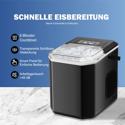 FOOING Eiswürfelmaschine Mini Tragbar,12kg/24h, Kompakt Eiswürfelbereiter Maschinen Arbeitsplatte,6-Minuten-Schnelleis-Maschine,Selbstreinigende ice maker für Zuhause, 2 Größen von Eis