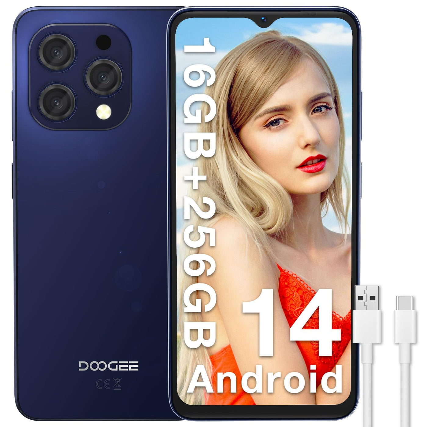 DOOGEE N55 Pro(16GB+256GB) Android 14 Smartphone Ohne Vertrag günstig 6.56" HD+ 90Hz Handy,5180mAh 13MP+8MP Kamera Octa Core Dual SIM 4G Simlockfreie Handys Gesichtserkennung/OTG/GPS/Widevine L1 2024