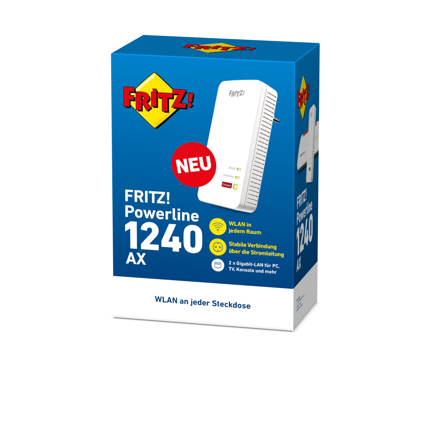 AVM FRITZ!Powerline 1240 AX WLAN Set (Gigabit-Powerline mit Wi-Fi 6, WLAN-Access Point, ideal für Media-Streaming, HD-Videos, Internet-TV, 1.200 MBit/s, deutschsprachige Version)