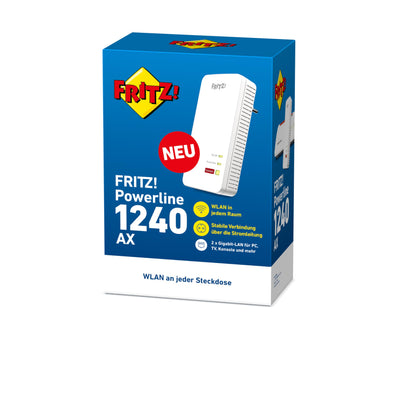 AVM FRITZ!Powerline 1240 AX Single Adapter (Gigabit-Powerline mit Wi-Fi 6, WLAN-Access Point, ideal für Media-Streaming, HD-Videos, Internet-TV, 1.200 MBit/s, deutschsprachige Version)