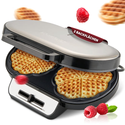 Gaufrier Clatronic avec 2 surfaces de cuisson antiadhésives | Gaufrier en forme de cœur avec niveau de brunissage réglable en continu et éclairage de cuisson | 2 gaufres par cuisson en quelques minutes seulement | 1200 W | WA 3745