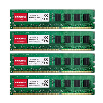 【DDR3 RAM】 GIGASTONE 32GB Kit (4x8GB) DDR3/DDR3L 1600MHz (1333MHz) PC3-12800 (PC3-10600) CL11 1.35V/1.5V 2Rx8 UDIMM 240 Pin Nicht-ECC ungepuffert PC Desktop Hochleistung Arbeitsspeicher Upgrade