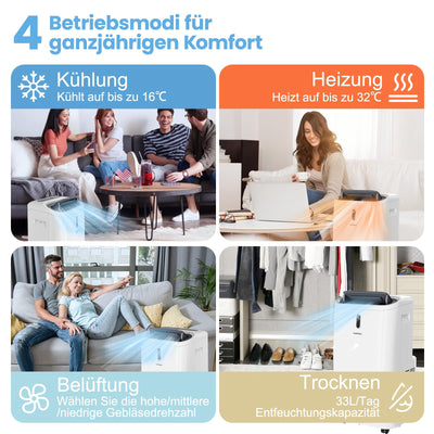 COSTWAY 16000BTU mobile Klimaanlage mit Abluftschlauch, 5 in 1 Klimagerät 4700W Heizlüfter Luftentfeuchter mit Schlafmodus, Heizen & Kühlen, Fernbedienung/App, 24H Timer