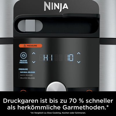 Ninja Foodi MAX Multikocher mit Smart Deckel, 7,5L, 14-in-1 Multicooker, Pressure Cooker Schnellkochtopf, Airfryer Heißluftfritteuse, Slow Cooker, digitaler Temperaturfühler, Edelstahl, OL750EU