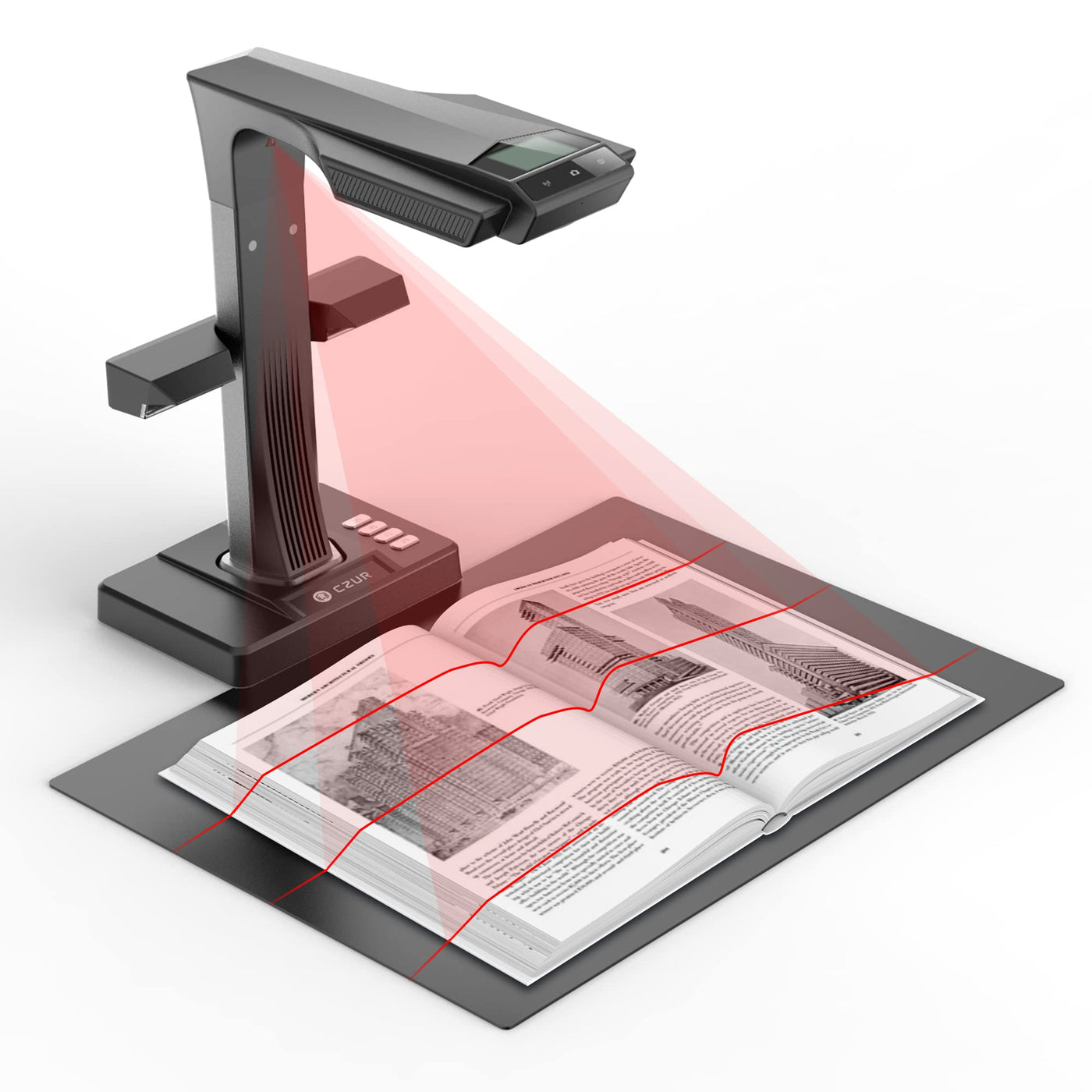 CZUR ET24 Pro Dokumentenscanner 24MP, Professioneller Buchscannermit HDMI, Scanner bis zu A3, mit Laser Verflachungstechnologie OCR 320Dpi Dokumentenkamera Visualizer für Windows, macOS und Linux