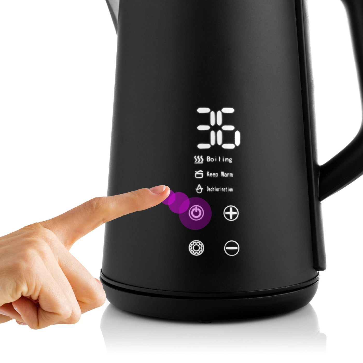 Lehmann LHOEK-1516 Wasserkocher mit Temperatureinstellung, 1,6 Liter Elektrischer Wasserkettle aus Edelstahl, Teekocher mit Temperaturhaltefunktion, Schnelles Aufheizen, Touchscreen-Anzeige, schwarz