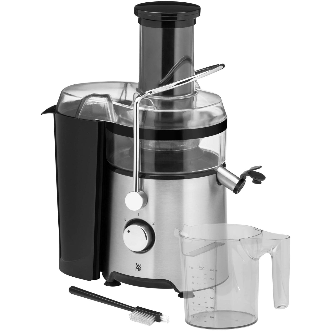 WMF Kult X Entsafter elektrisch Obst Gemüse aus Edelstahl, 500W, Saftmaschine, Slow Juicer für große Fruchtstücke, Saftkrug 1,2l, Schaumfilter, 2 Geschwindigkeitsstufen, edelstahl matt