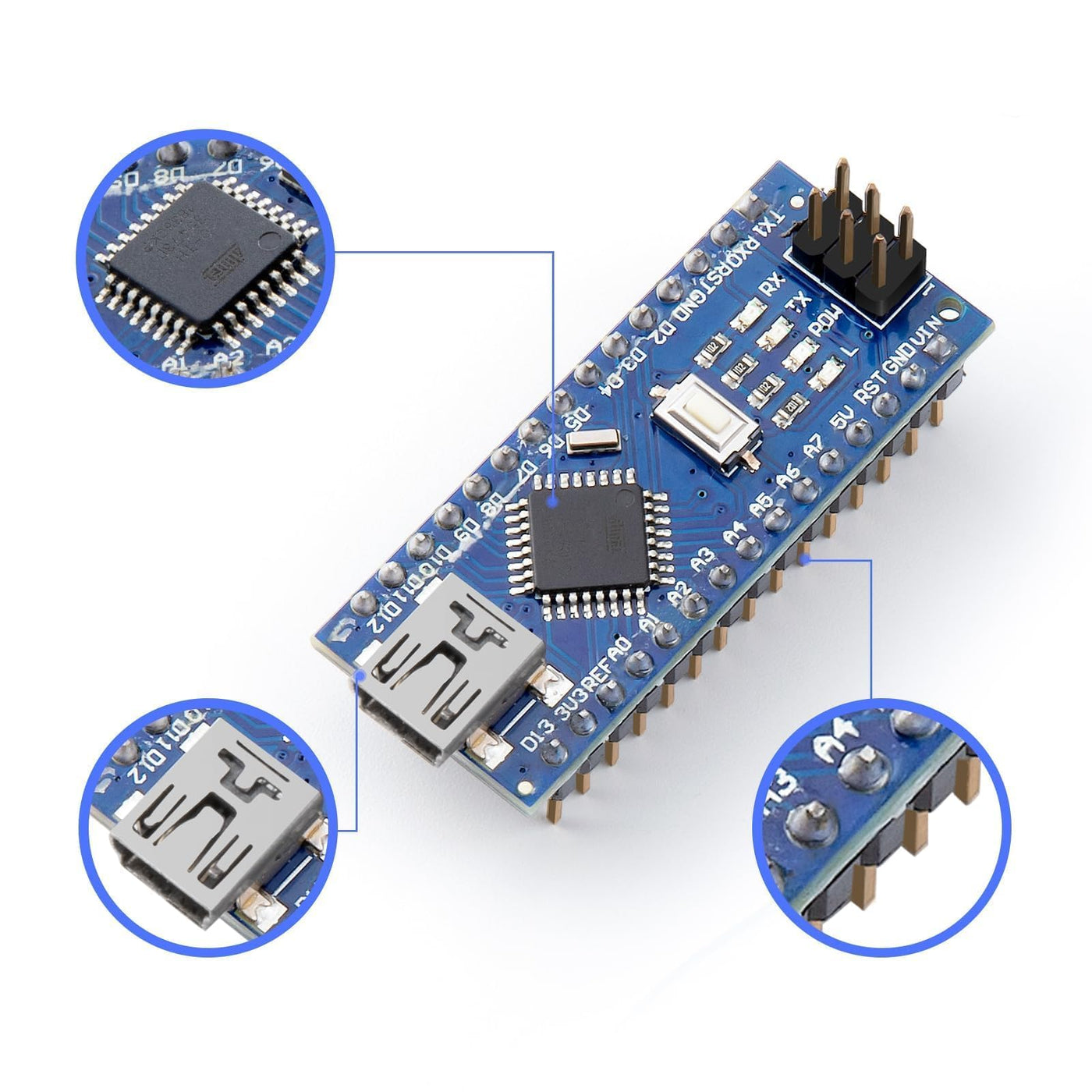 ELEGOO Nano V3 Vorgelötetes Entwicklungsboard ELEGOO CH340 mit USB Kabel Kompatibel mit Arduino Projekt, 3er Board Set mit Kabel