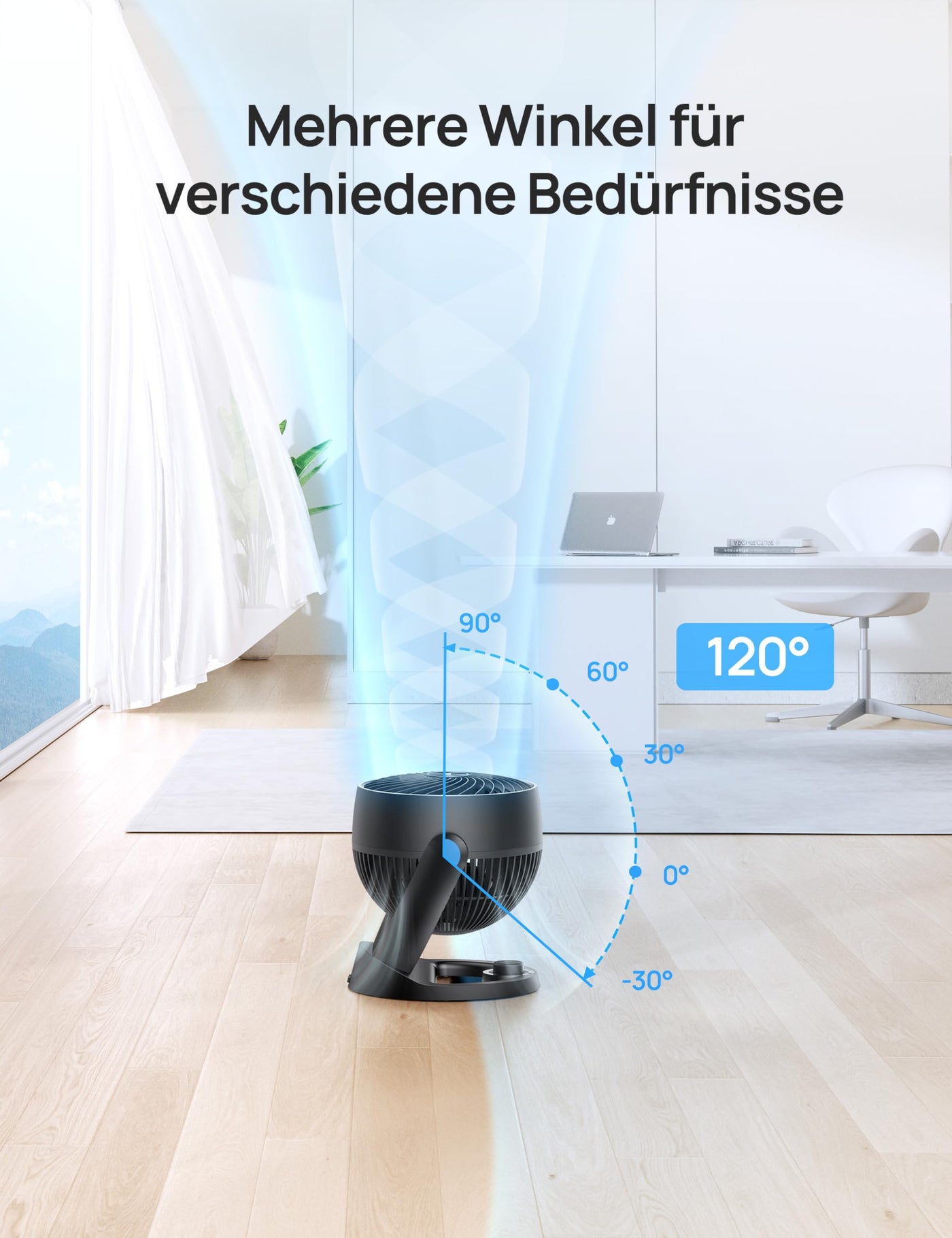 Dreo 28dB Leiser Tischventilator, 21M Windentfernung Ventilator mit Kühlung 3-Geschwindigstufe 120° verstellbar Neigungswinkel Turbo-Luftzirkulator, geeignet für Schlafzimmer Büro, Fox One, Schwarz