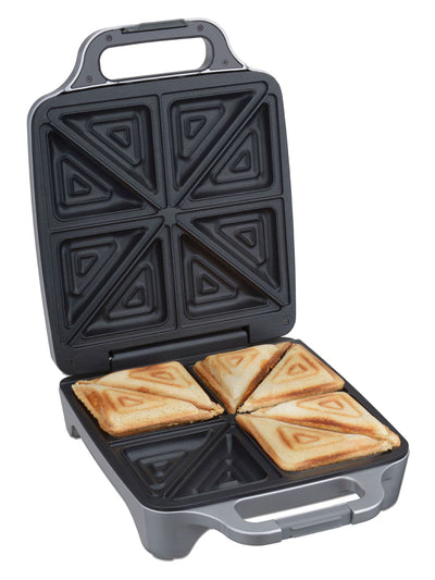 Cloer 6269 Sandwichmaker XXL, 1800 W, für 4 Sandwiches, American Toast, XXL-Füllung, optische Fertigmeldung, Silber