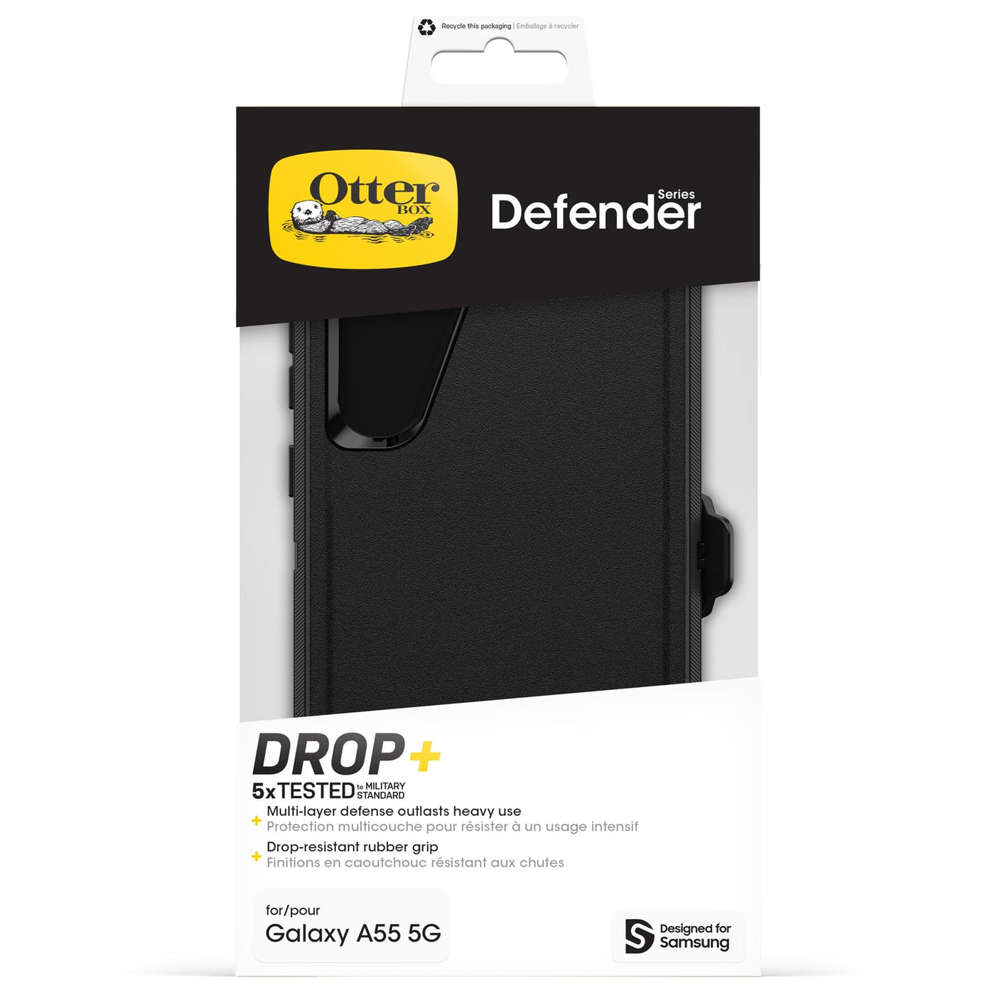 OtterBox Defender Hülle für Samsung Galaxy A55 5G, stoßfest, sturzsicher, extrem robust, Schutzhülle, 5X mehr Stürze als nach Militärstandard, kompatibel mit kabellosem Aufladen, Schwarz