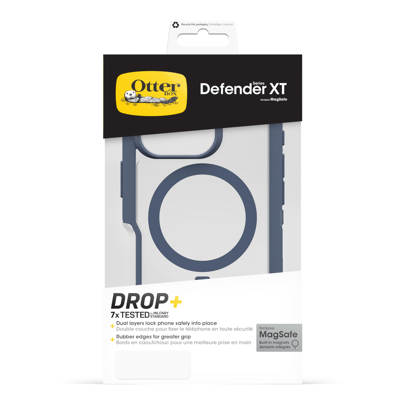 OtterBox Defender Series XT MagSafe Hülle für iPhone 16 Pro, stoßfest, Ultra-robust, schützende Hülle, 7X getestet nach Militärstandard, Transparent/Blau