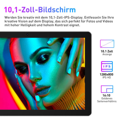 XGODY Tablet 10 Zoll Android 13 Tablet mit Tastatur 2,4G/5G WLAN 4-Core 2,0 GHz | 12 GB RAM + 128 GB ROM (TF 1 TB) | FHD | 5+13 MP Kamera | 7000 mAh | Bluetooth 5.0, Tablet PC – Grau