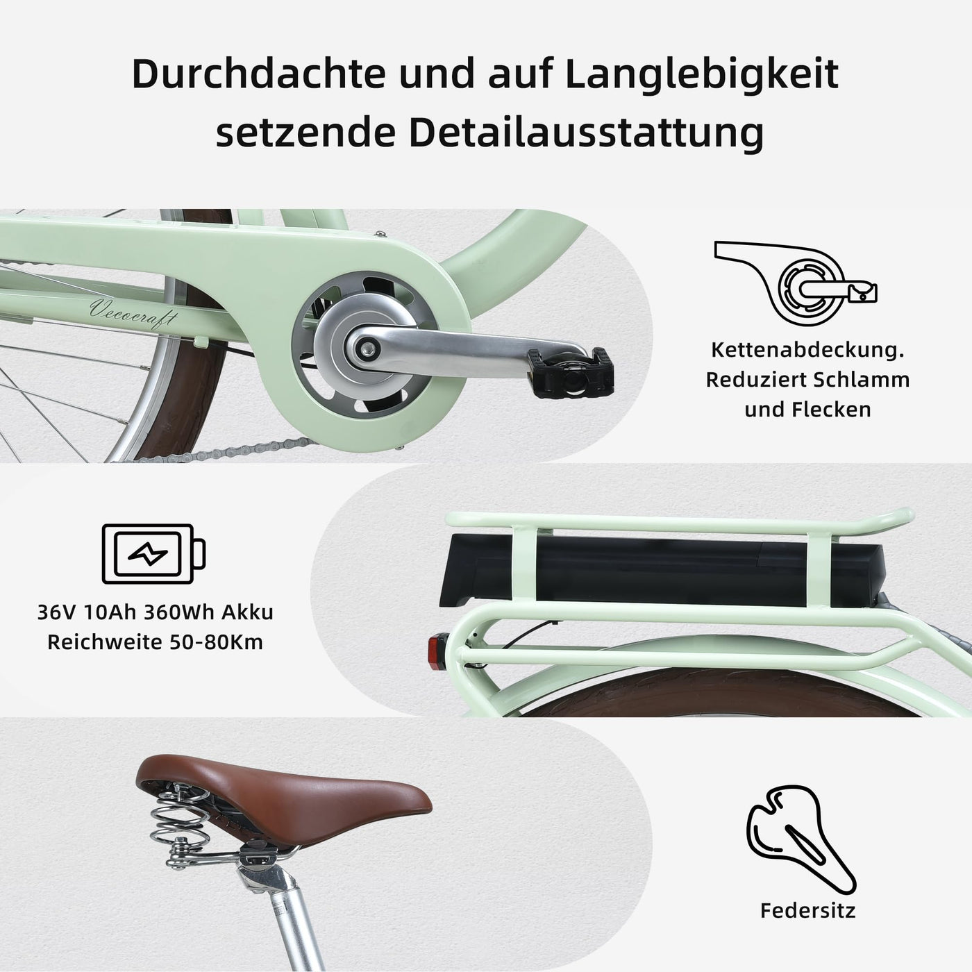 VecoCraft HEBE E-Bike Elektrofahrrad| ebike Damen 28 Zoll| 7-Gang-Schaltung | Ananda Hinterer Motor 250W | EU-konformes für ebike Herren und e Bike Damen