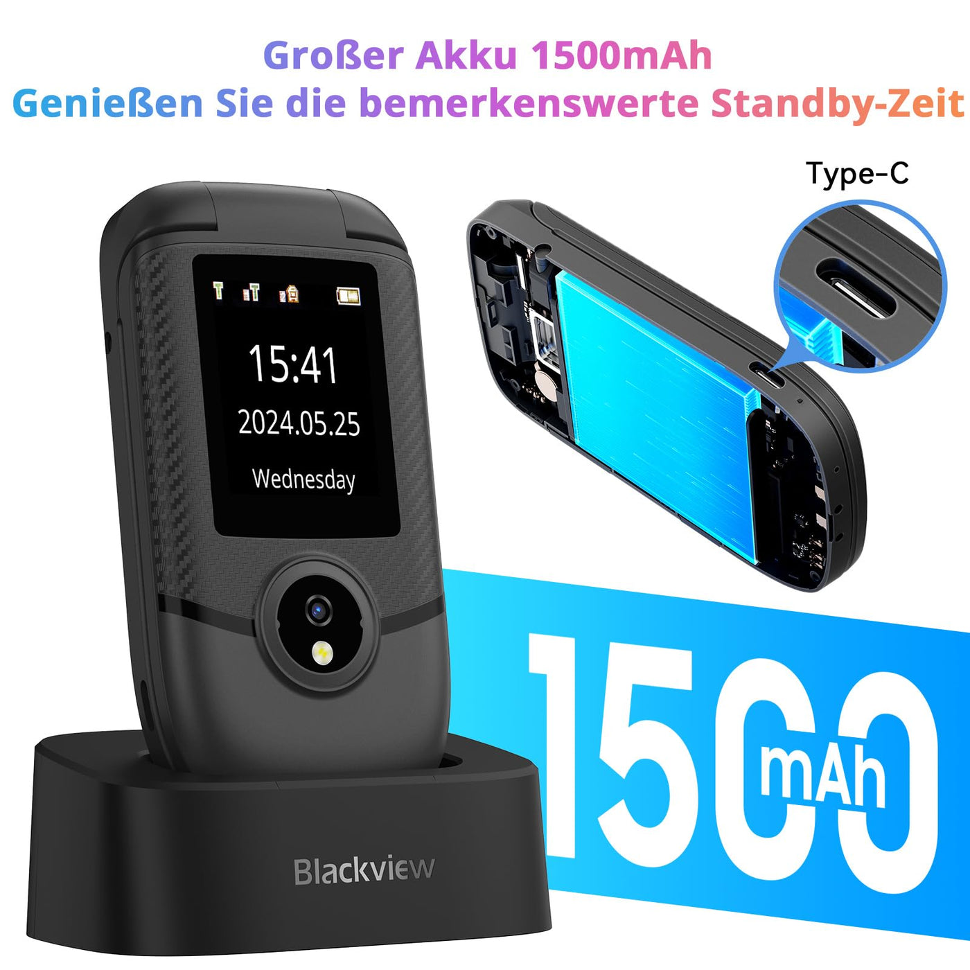 Blackview N2000 4G Seniorenhandy Ohne Vertrag mit Großen Tasten Handy, Dual 4G SIM Klapphandy Mobiltelefon für Senioren, SOS-Funktion Handy|FM Radio|Taschenlampe|Ladestation|2.8 Zoll Farbdisplay