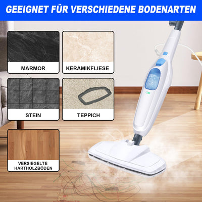 Dampfreiniger 1500W Dampfbesen Bodendampfreiniger Hand-dampfreiniger bis 108°C Elektrischer Bodenwischer mit Wassertank, Bodentuch, Entfernt bis zu 99,9% der Bakterien für Tiefenreinigung Böden