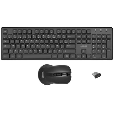 APM 100042 – Set mit kabelloser Tastatur – Kombination aus Tastatur und optischer Maus – kabellose Technologie 2,4 GHz – ultraschnelle Bedienung – Tastenkombination – Büro-Tastatur – Schwarz