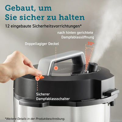 COSORI Schnellkochtopf, 9-in-1, Multikocher mit 14 Funktionen, 5,7 L Pressure Cooker, Reiskocher, Dampfgarer, Joghurtbereiter, Slow cooker und Sous Vide, Sautierpfanne, Rezeptbuch, Edelstahl