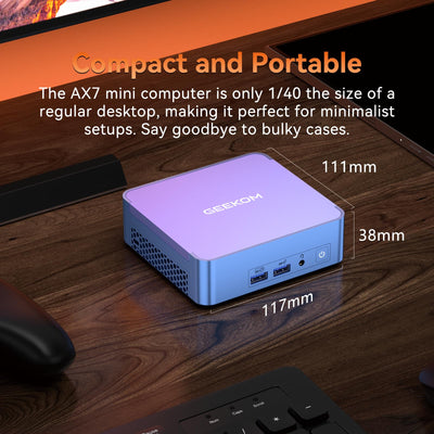 GEEKOM AX7 Pro AI Mini PC, AMD Ryzen 9 7940HS (8 Kerne, bis zu 5,2 GHz) Mini Gaming PC Windows 11 Pro, DDR5 32 GB, 2 TB SSD, AI-Bereit, Radeon 780M, Wi-Fi 6E, BT 5.2, 8K, Kompakt und Leistungsstark