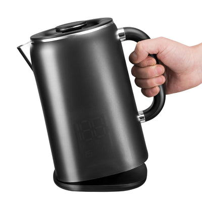 Lehmann Edelstahl Wasserkocher mit Temperaturhaltung, 1,7 Liter, Temperaturkontrolle 45-100℃, Edelstahl Teekocher mit Thermostat und Touch-Display, Anti-Fingerprint, BPA frei, schwarz