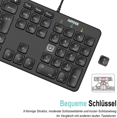 Arteck USB Kabelgebundene Tastatur Hintergrundbeleuchtung 7 Farben & Einstellbare Helligkeit Full Size Tastatur mit 1,8m langem Kabel, numerischem Keypad, für Computer Desktop Laptop und Windows 11 10